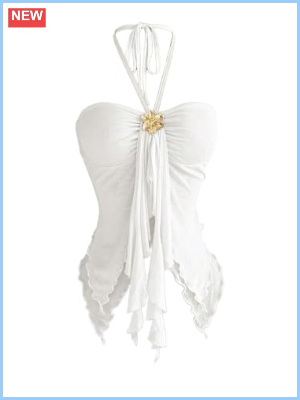 Women's Ruffle Mesh Halter Top Backless Flowy Beach Vacation Sleeveless
